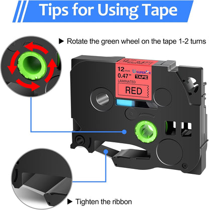 6PK Compatible for Brother P-Touch Label Maker Tape TZe-431 TZe TZ Label Tape TZ-431 TZe431 TZ431 12mm 0.47'' Laminated Black on Red Tape for PT-D210 D220 H110 D400