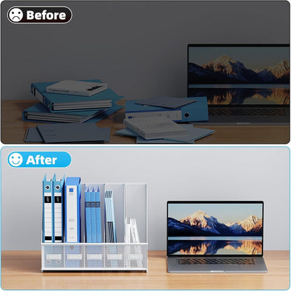 Marbrasse File Organizer for Desk,Desk File Organizer with 5 Vertical Compartments Mesh Magazine File Holder for Office Home School