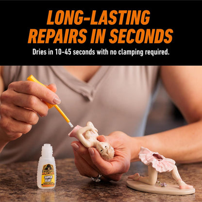 Gorilla Super Glue with Brush & Nozzle Applicator, Clear Glue, 12 Gram (Pack of 1) - All Purpose and Fast Setting for Projects and Repairs