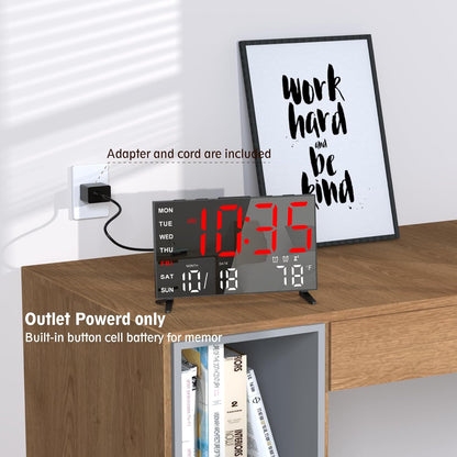 Mirror Digital Loud Alarm Clock,Indoor Temperature,USB Charging Port,Dimmer,Dual Alarms,Adjustable Volum,12/24H,Snooze,Perfect for Bedroom and Living Room (Black+Red Digit)