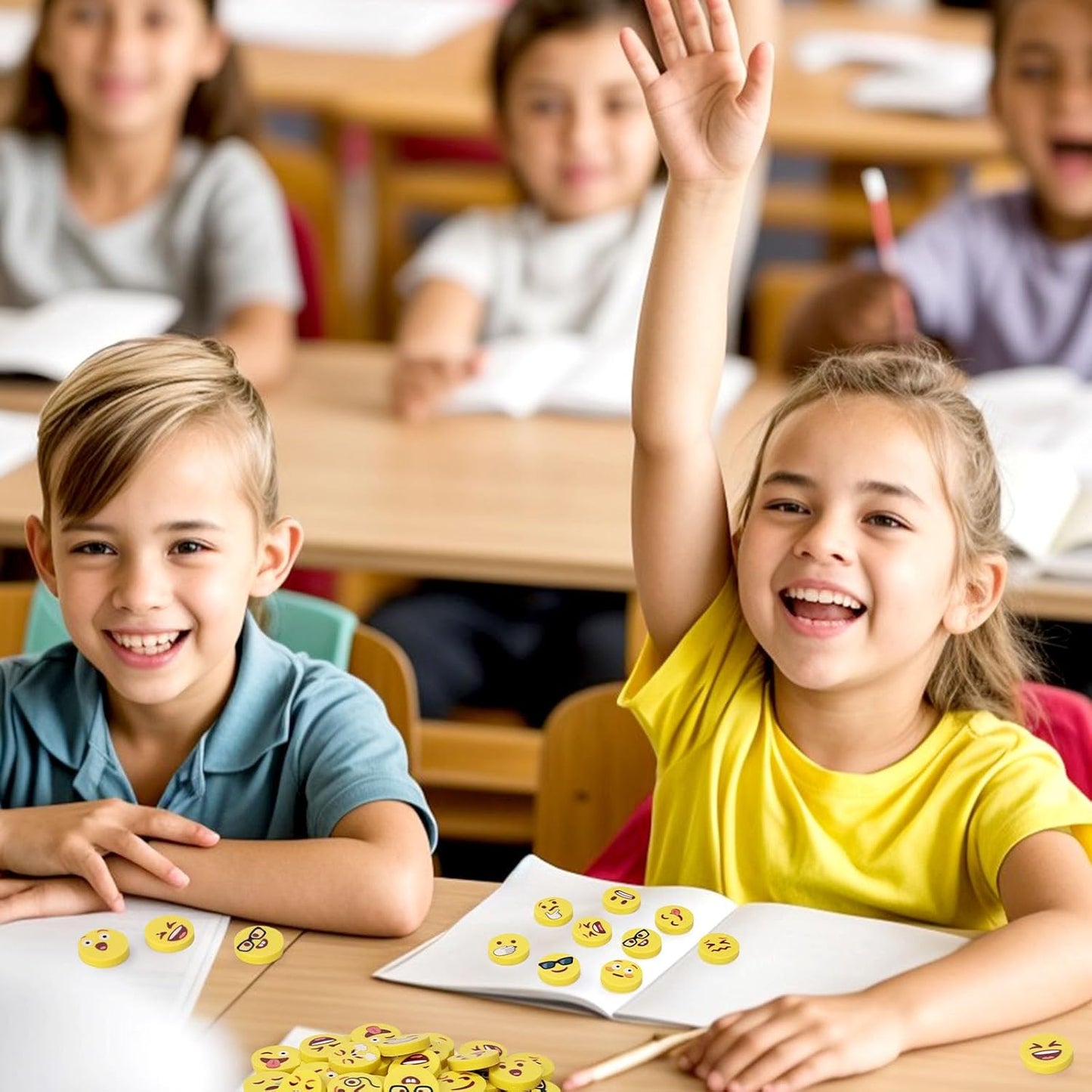 LovesTown Mini Erasers Bulk for Kids, 60 Pcs Fun Mini Cute Erasers for Back to School, 1inch Small Fun Emoticon Round Eraser for Classroom Rewards Gift Bag Filler, Students, Carnival Prizes