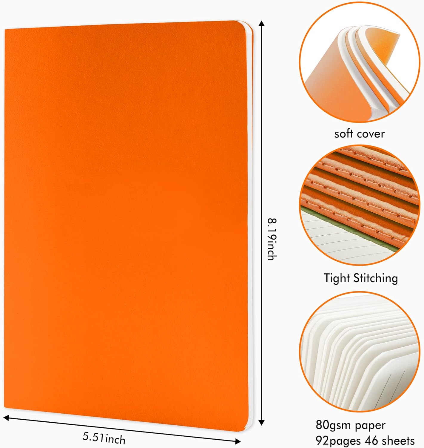 feela 16 Pack Soft Cover Journal Bulk, Lined Notebooks College Ruled for Work for Women Girl Writing, Blank Travel Journal Note Taking Notebook School Business Supplies, 8.2” x 5.5”, A5, Orange
