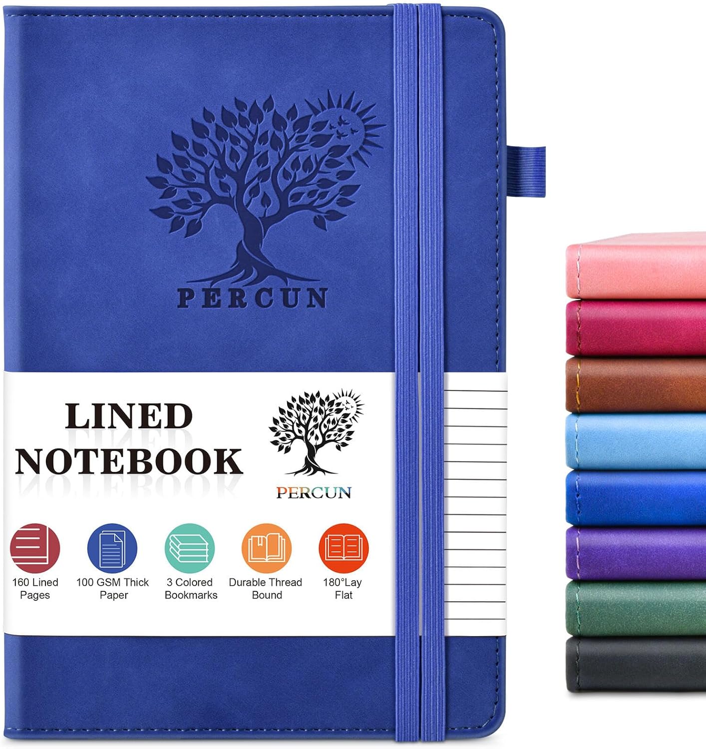 Lined Journal Notebook for Men & Women, 160 Pages College Ruled Journal for Writing, A5 Hardcover Leather Notebooks for Work, School, Business, Travel, Daily Diary 5.9" x 8.5" - Navy