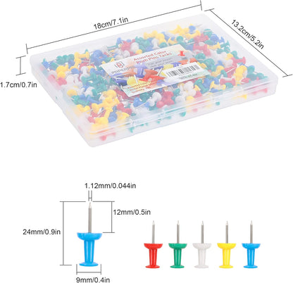 PAPERPAL 280 Assorted Color Push Pins for Cork Board, Colorful Thumb Tacks for Wall Hangings, Pushpins for Office School & Personal Use, Standard Size Push Pin Tacks