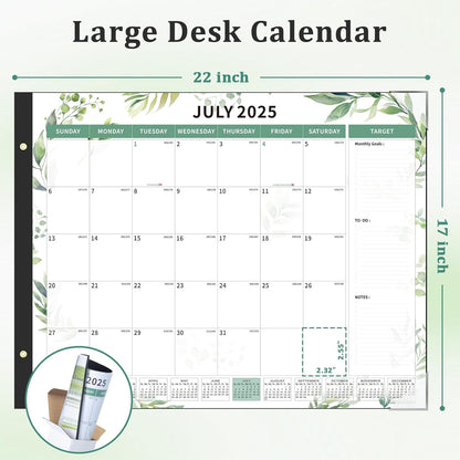 Ospelelf Desk Calendar 2025-2026 Large 22"x17" Monthly Family Planner Pad with Protective Cover 18 Months July 2025 to December 2026 Floral Green