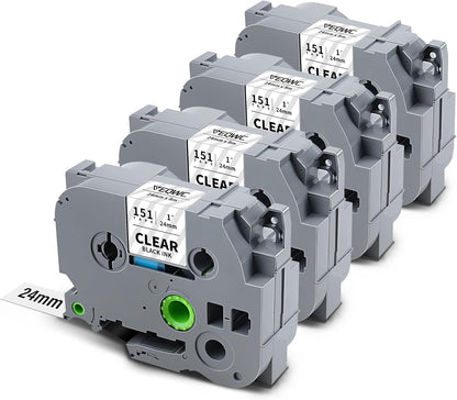 24mm 0.94 Laminated Clear TZe151 TZ Tape Conpatible for Brother TZe-151 P Touch Label TZe Tape 24mm 1 Inch Label Maker Tape for Brother PT-D610BT PT-D600 PT-P710BT PT-P700 PT- P910BT, 4-Pack