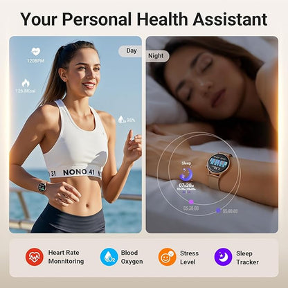 Fitpolo Smart Watch for Women,1.3" AMOLED Touchscreen Fitness Tracker, Make/Answer Calls, Heart Rate SpO2 Monitor,IP68 Waterproof,Sleep Activity Tracking Smartwatch for Android Phones iPhone (Gold)