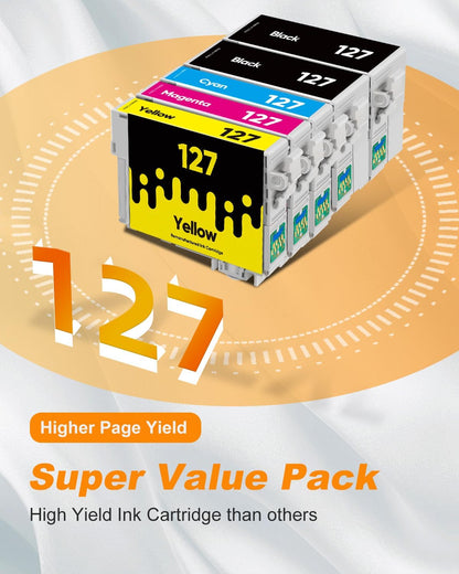 MILEKO 127XL Ink Cartridge Remanufactured Replacement for Epson 127 XL Ink Cartridges T127 Ink for Workforce 60 545 845 645WF-3540 WF-3530 WF-3520 WF-7010 WF-7510 Stylus NX530 NX625 Printer (5 Pack)