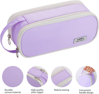 Dugio Big Pencil Case for Girls Teens Kids Zipper Pencil Pouch with Handle Organizer Pencil Bag Aesthetic Pencil Box for School Purple