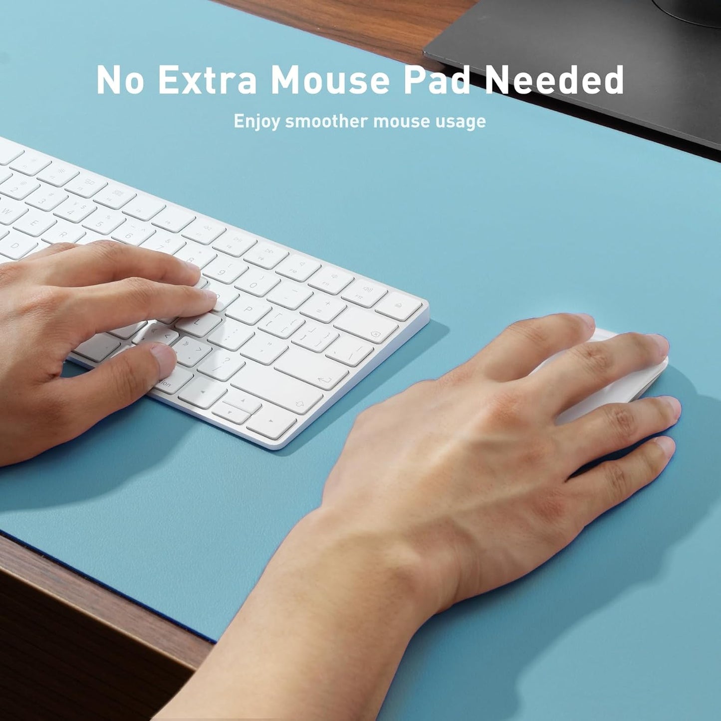 Aothia Large PU Leather Desk Pad Protector – Non-Slip Mouse Pad & Writing Mat for Office/Home, Waterproof, Easy to Clean (31.5" x 15.7", Blue Topaz)
