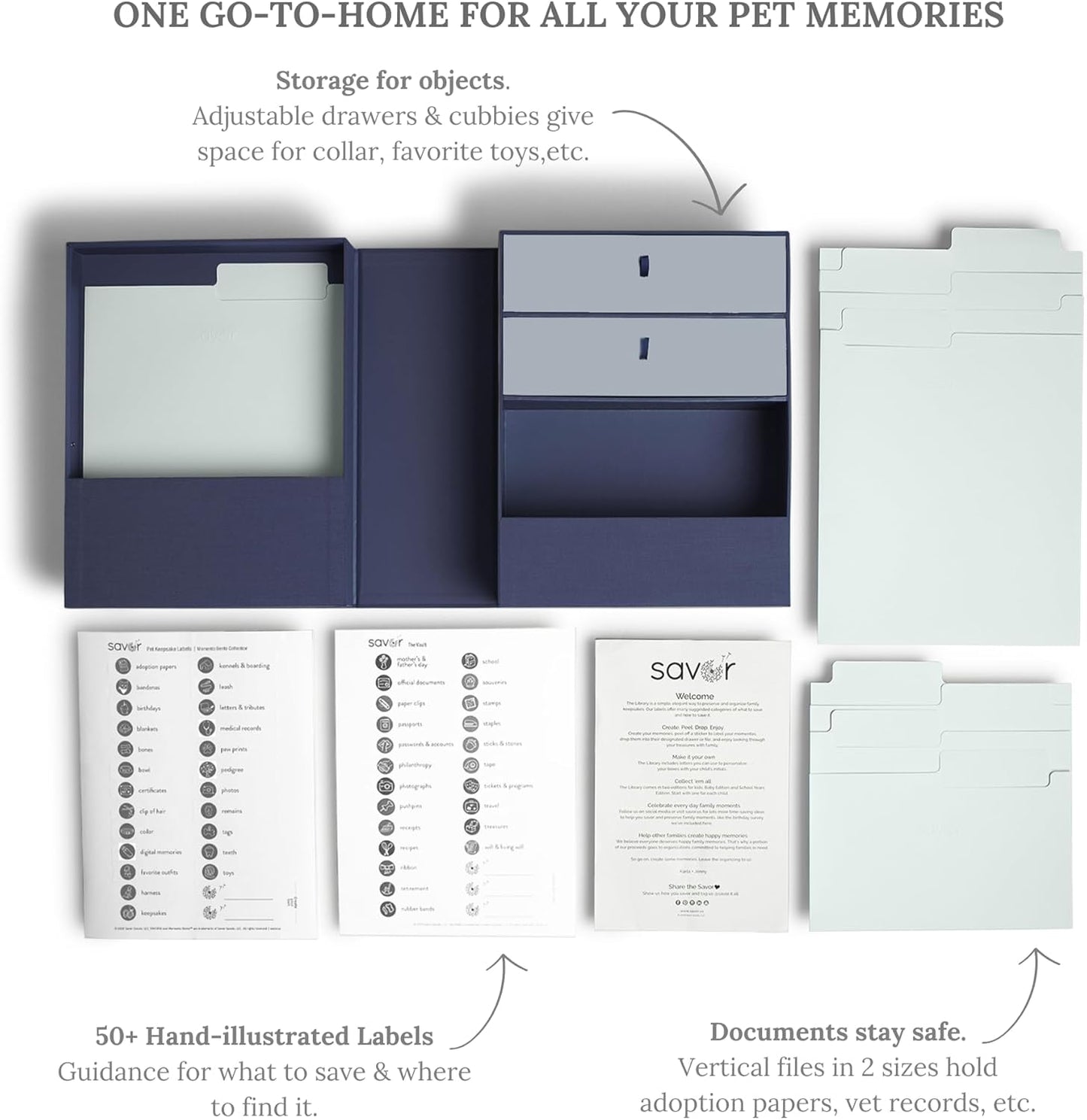 Savor | Pet All-in-One Organizer | Blue – Keep Vet Records, Tags, Collars and Fido’s Favorite Toy Organized or Keep Cherished Pet Memories Safe in One Convenient Home with This Gift for Pet Parents