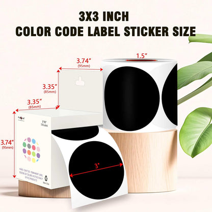 PARLAIM 3”Color Coding Labels Stickers,4Rolls/2000per Dispenser Box Round Adhesive Circle Dot Stickers for Inventory Office Home (Black)
