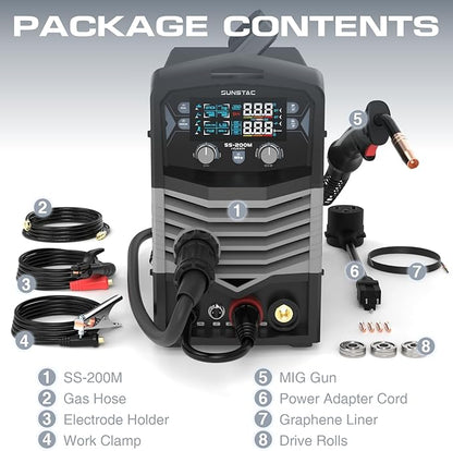 MIG Welder, 200A 110V/220V MIG/Flux Core/Spool Gun/Lift TIG/Stick 5 in 1 Aluminum MIG Welding Machine, IGBT Inverter Synergic Control, Digital Screen Display, Over Loading Protection