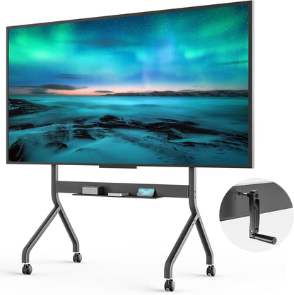 FortiLift Premium Manual Height Adjustable TV Cart for 60–110” Displays – Business-Class Rolling Stand with Crank Lift, VESA 1200×600, 264 lbs Capacity, Storage Shelf, Lockable Wheels
