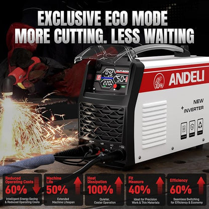 ANDELI Plasma Cutter,50A Heavy Duty Non-Touch Pilot Arc，3/4''Maximum Cut 110/220V，Upgraded LED Display，Exclusive ECO Mode，Expanded Plate Cutting,Rust Removal,PT/2T/4T