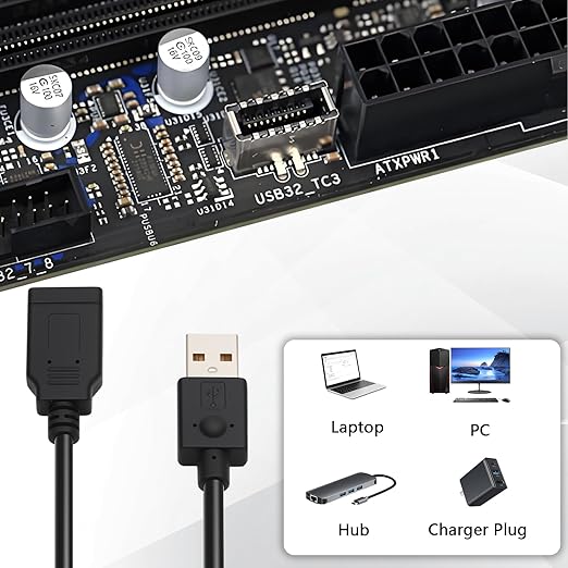 Type E to USB A Extension Cable Type-E Female to USB2.0 Motherboard Adapter USB 3.1 Type Extension Cable for Motherboard,External Hard Drive 40cm/15.7inch