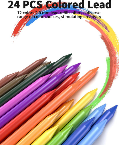 21PCS Metal Mechanical Pencil Set, Art Lead Pencil 0.3, 0.5, 0.7, 0.9, 2mm Holder(HB 2H 2B 4B Color) with 10 Tubes Graphite Lead Refills Eraser with Case for Drafting Drawing Sketching