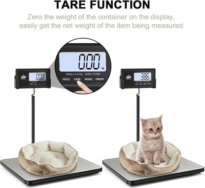 QP Shipping Scale, 440 lb/0.35 oz High Accuracy Digital Postal Scale, Postage Scale, Hold/Tare Function, Auto Off LCD Display, Lightweight Scale for Packages/Luggage/Pet, Battery & AC Adapter Included