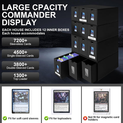 7200+ Card Storage Box, 1300+ Toploader Storage Box for Commander Display,with 48 Dividers, Labels & Tapes,Fit for TCG, PTCG, MTG