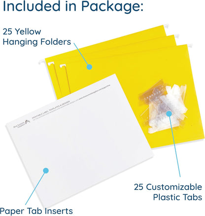 Blue Summit Supplies Hanging File Folders, 25 Reinforced Hang Folders, Designed for Home and Office Color Coded File Organization, Letter Size, Yellow, 25 Pack