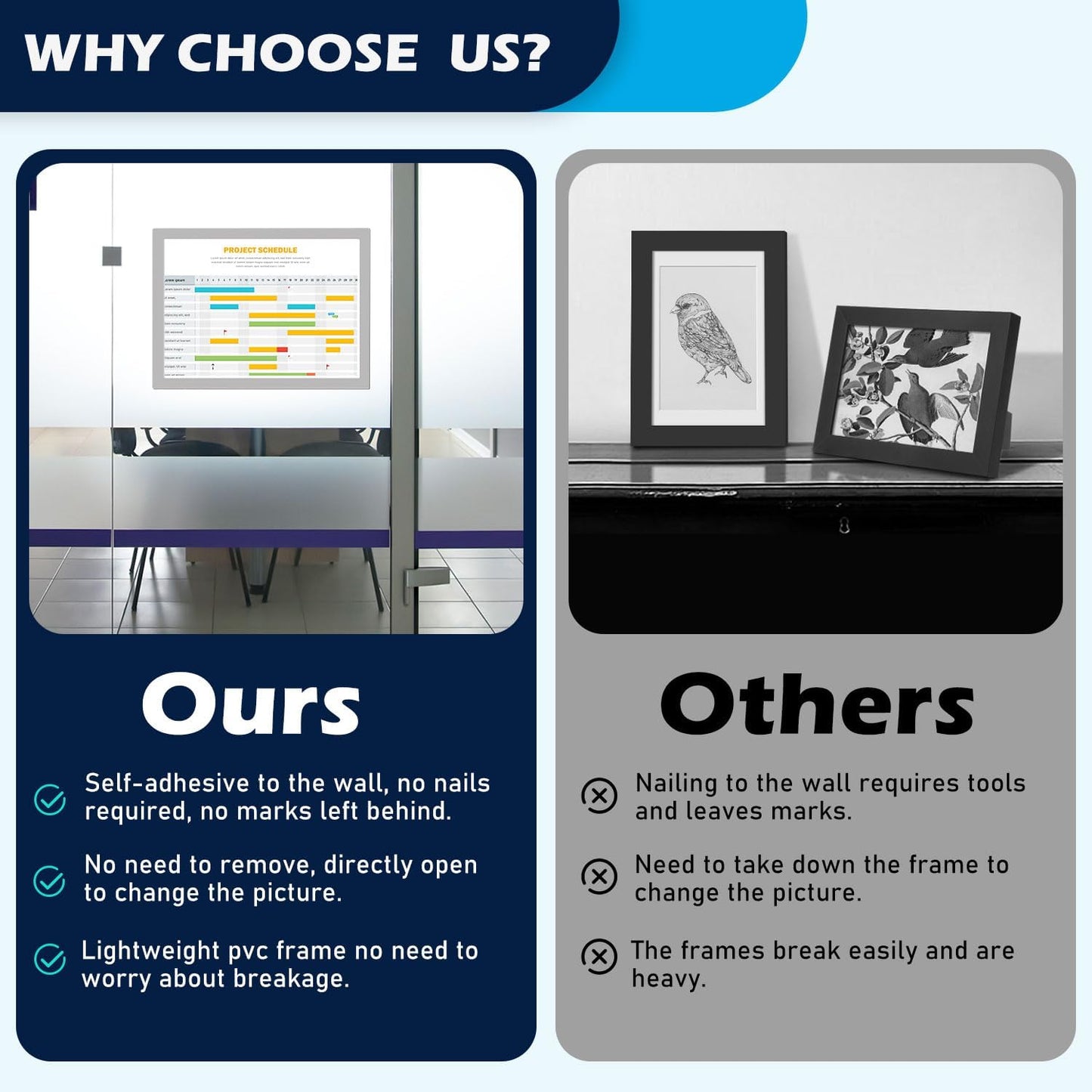 Magnetic Sign Holder - 8.5×11" Wall Mounted Self-Adhesive Magnetic Paper Holder, Transparent Wall Display Frame with Silver Edge, Suitable for Office, Store, Mall, Home (8.5"x11" 6pack)