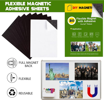 Magnet Sheets with Adhesive for 5x7 Pictures(Pack of 20),Magnetic Adhesive Sheets,Photo Magnets for Home/Classroom