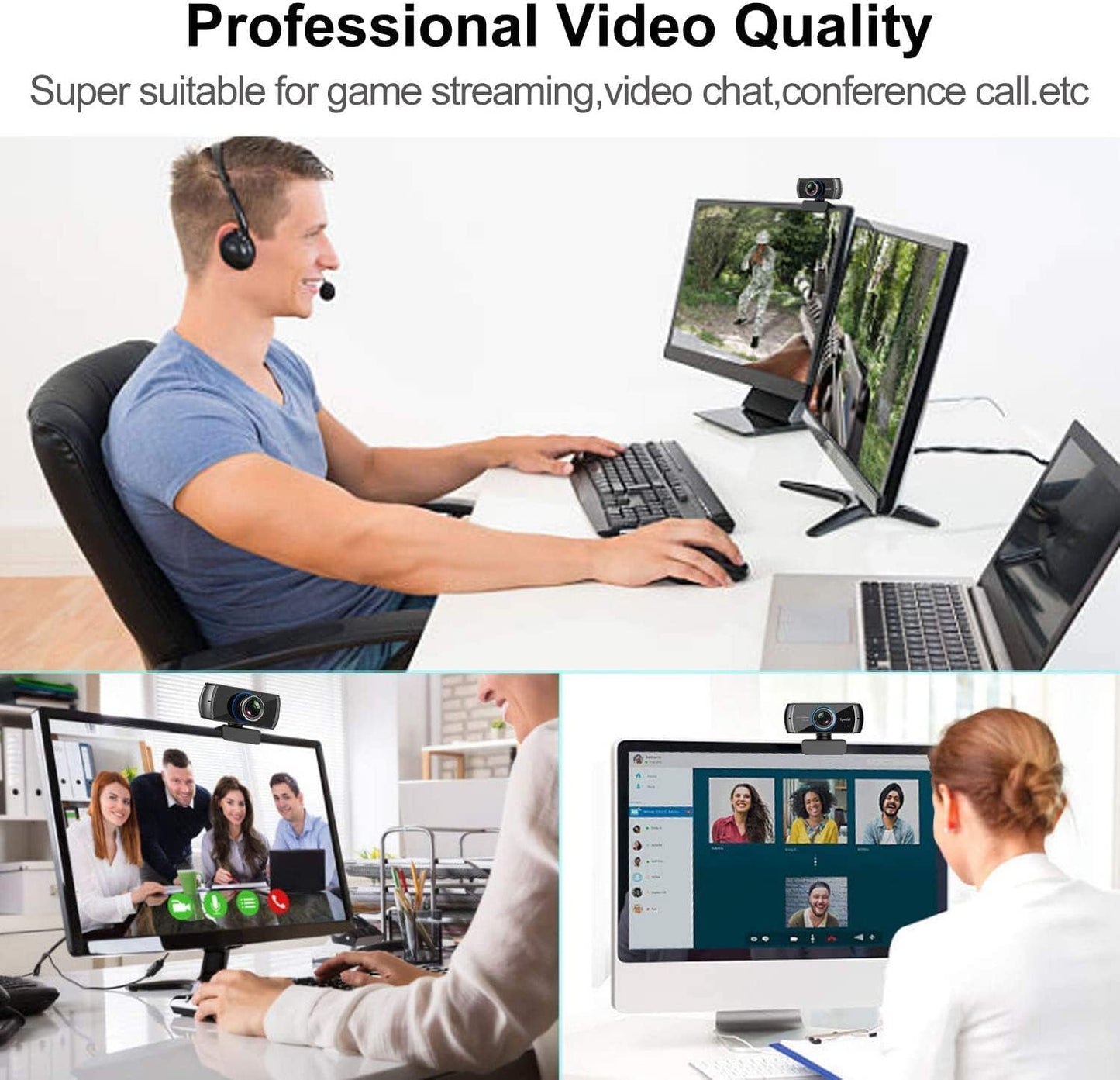 Spedal Webcam 1080P 30fps， HD Computer Webcam with Microphone for Desktop,100 Degrees Wide Angle Web Camera for Zoom Xbox YouTube Skype FaceTime Hangouts