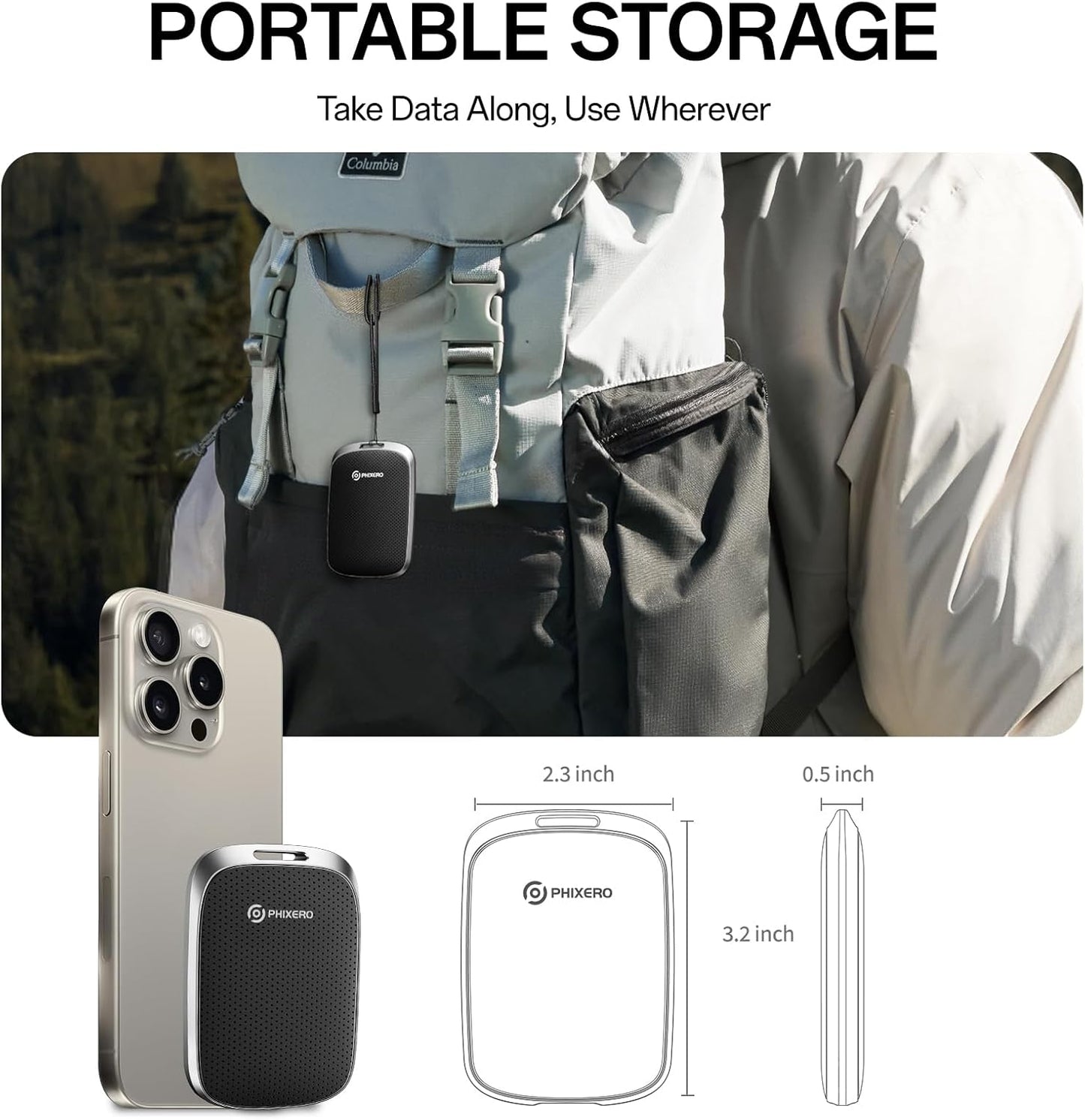 PHIXERO P5PLUS Portable SSD 4TB Up to 550MB/s, USB 3.2 Gen 2 External Solid State Drive，USB C to C&A for Smartphone，Tablet，PC，Labtop (Black)