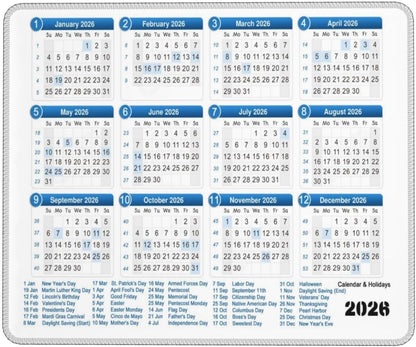 Mouse Pad, 2026 Calendar with Holiday Mouse Pads Mousepad, Anti-Slip Rubber Mouse Mat Desk Pad for Gaming Office Laptop Computer