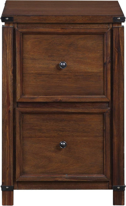 OSP Home Furnishings Baton Rouge 2 Drawer File Cabinet with Rustic Design and Metal Accents, Brushed Walnut