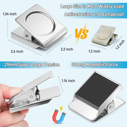 FINDMAG 8 Pack Clip Magnets Extra Large Magnetic Clips, Fridge Magnet Clips, Clip Magnets Great for Home, Office, Whiteboard, Kitchen, Classroom - 2.2 Inch (Silver)