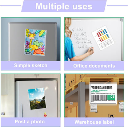 Transparent Sleeves 8.5x11 for Document Paper,Rigid Plastic Information Holders Accommodates 8x10 6PCS,Adhesive Magnet Sheet Included