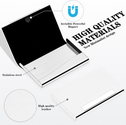 Padike Business Card Holder, Business Card Case Professional PU Leather & Stainless Steel Multi Card Case,Business Card Holder Wallet Credit Card ID Case/Holder for Men & Women. (T-White)