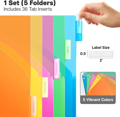Dunwell 5-Tab Binder Pocket Dividers, Plastic Dividers with Two Pockets for 3-Ring Binder, Multicolor, Fits 8.5x11 Letter Size Documents, Insertable Tabs, 5 Subject Notebook Divider 3 Hole Punched