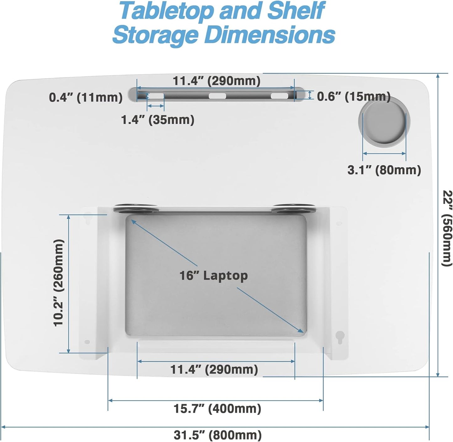 AVLT 44" Height Adjustable Foot Pedal Rolling Desk with Shelf (3 ft 8 inches) - Pneumatic Laptop Standing Desk Cart - Mobile Laptop Cart - White Computer Projector Cart with Brake Casters