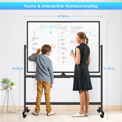 maxtek Rolling Whiteboard, 48x36 Large Magnetic White Board with Stands, Big Double-Sided White Board Dry Erase on Wheels for Homeschool, Home Office, Office, School (Black, 48 x 36)