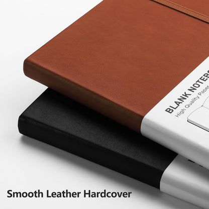 RETTACY Blank Journal Notebook, 2-Pack, 192 Pages per Pack, A5 Medium Size (5.7'' x 8.3''), Leather Hardcover, 100 GSM Thick Paper, for Sketching, Drawing, Painting (Black & Brown)