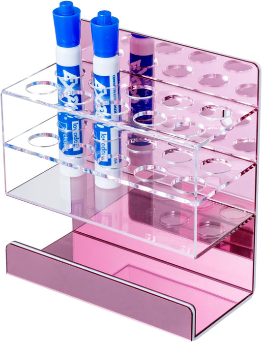 MyGift Dry Erase Marker Holder 10 Slots Whiteboard Marker Holder For Wall Dry Erase Eraser Holder Wall Mount Rose Pink
