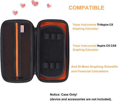 BOVKE Calculator Case for Texas Instruments TI-Nspire CX II CAS/CX II/CX CAS/CX Color Graphing Calculator and More - Extra Mesh Pocket for USB Cables and Other Accessories, Black