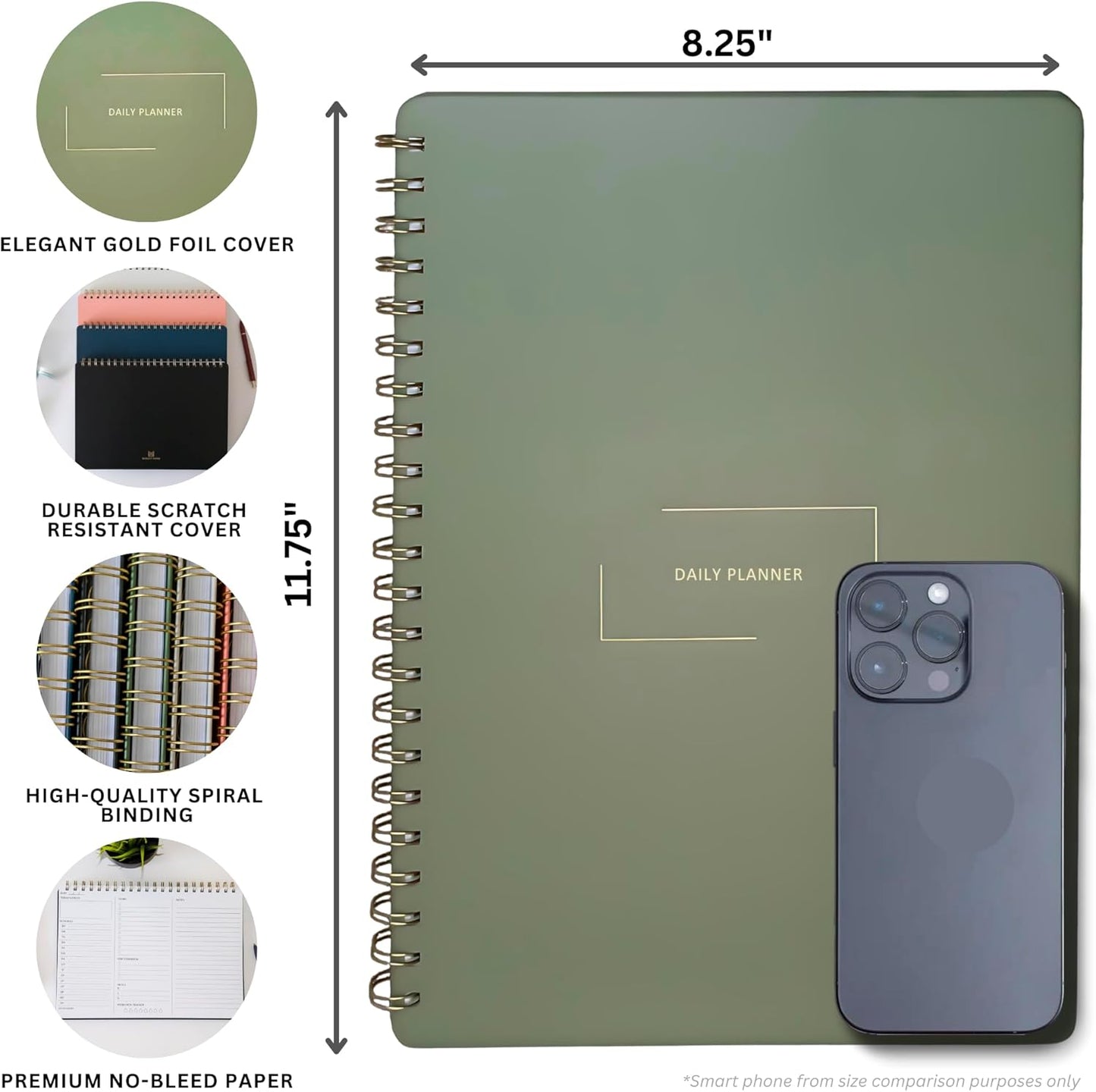 | Durable & Sleek | Undated Daily and Weekly Planner | 8.25" x 11.75" | To Do List Notebook for Work | Simple Design | Multiple Layouts | Planner and Notebook in One (Rust, Daily Planner - Portrait)
