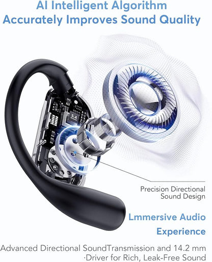 AI Translation Earbuds Real-Time, 144 Languages & Accents,4-in-1 Open Ear Wireless Earbuds with Charging Case, Compatible with iOS & Android, Ideal for Travel, Business, Learning,Black