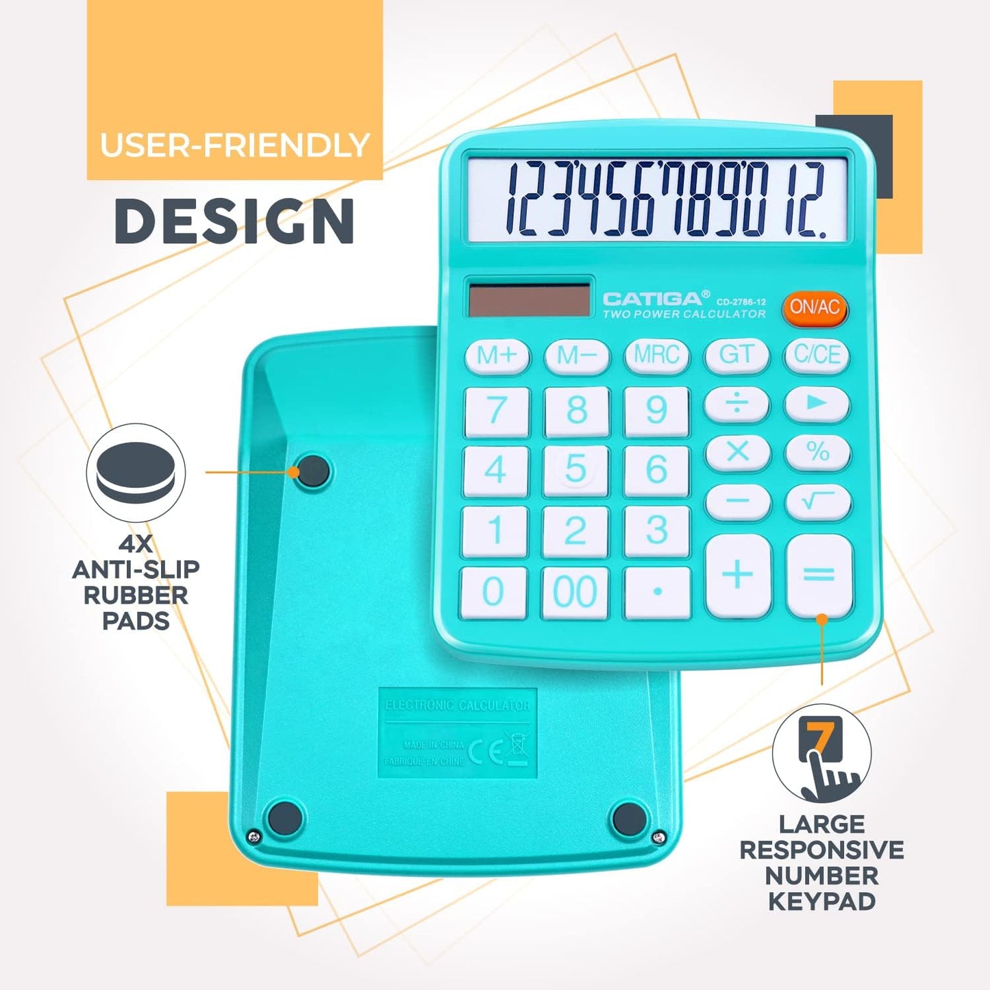 CATIGA Desktop Calculator (2 Pack) 12 Digit with Large LCD Display and Sensitive Button, Solar and Battery Dual Power, Standard Function for Office, Home, School, CD-2786 (Light Blue/Light Pink)