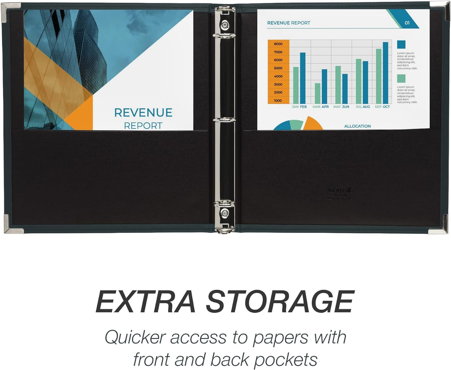 Samsill Classic Collection 3 Ring Leather Binder, Executive Presentation Portfolio, 1 Inch (Holds 100 Sheets), Silver Round Ring, Navy