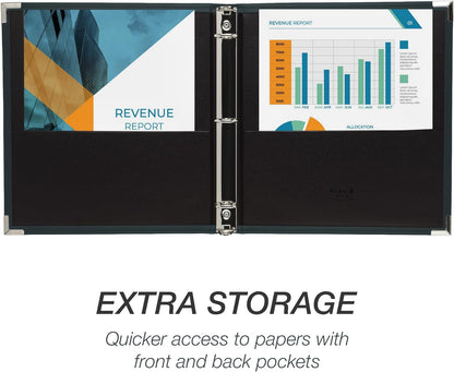 Samsill Classic Collection 3 Ring Leather Binder, Executive Presentation Portfolio, 1 Inch (Holds 100 Sheets), Silver Round Ring, Navy