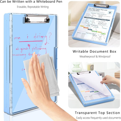 Clipboard with Storage,Heavy Duty Clip Boards 8.5x11 with 2 Storage Case,Clear Visible Top Panel Storage Clipboard,Side Opening Clip Boards,Nursing Clipboard Folder Case for Office Supplies-Aqua Blue