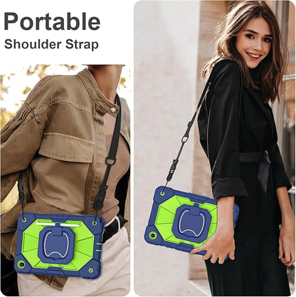 Scnoiy for Galaxy Tab A9 Plus Case 11 Inch, Rugged Case for Samsung Galaxy A9+ Tablet Case with Screen Protector 360 Rotating Stand Shoulder Strap Pen Holder, 2023 Model(SM-X210/X216/218), Navy Green