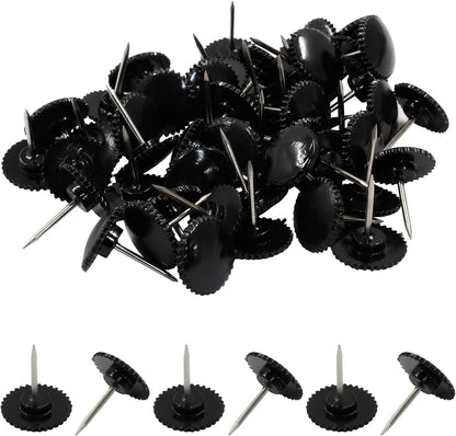 Piutouyar 100 Pcs Black Push Pins, Plastic Thumb Tacks for Wall Hanging, Flat Head and Steel Point Push Pins Wall Tacks Thumbtacks for Furniture Cork Board DIY Projects or Home Decor