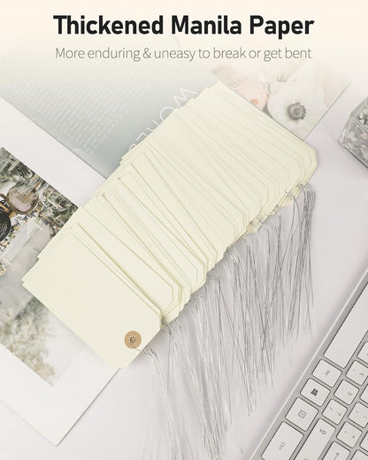Uniclife 100 Pcs Manila Tags: 4.7 Inch Paper Hang Tags with Reinforced Eyelet and Flexible Wire