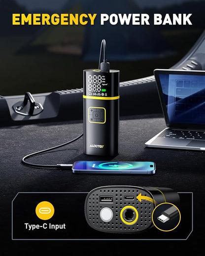 AUXITO Tire Inflator Portable Air Compressor - 150PSI Bike Pump 1Min Fast Inflate with Tire Pressure Gauge, LED Light & Car Accessories, Air Pump for Auto, Moto, Bike, Ball, Car Gifts for Men