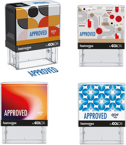 Fastnotes Approved Self-Inking Rubber Stamp by COLOP - Great for Office Documents, Notary, Warehouse, Accounting Paperwork, Business, and Legal Documentation - Blue Ink (Approved- Blue)